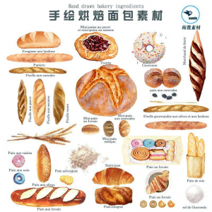 手绘水彩面包烘焙法棍甜甜圈甜点手账卡片PNG免扣图设计素材淘宝虚拟货源,虚拟产品,虚拟资源,虚拟电商,淘宝虚拟类目,自动发货货源淘宝虚拟货源网